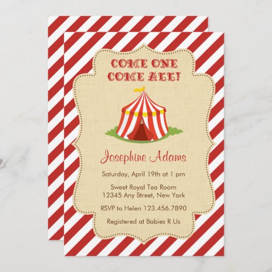 Circus Baby shower Kaart (Voorkant / Achterkant)