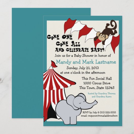 Circus Baby shower Kaart (Voorkant / Achterkant)