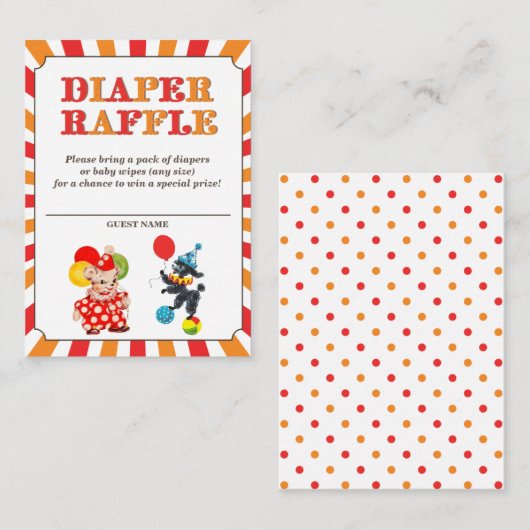 Circus Baby shower Luier Raffle Tickets Informatiekaartje (Voorkant / Achterkant)