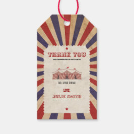 Circus Baby shower Rood carnavalthema Cadeaulabel