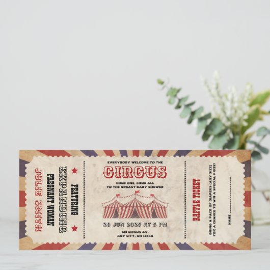  Circus Baby shower Ticket Carnival Thema I Kaart (Staand voorkant)