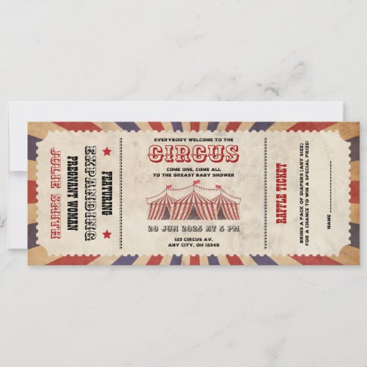  Circus Baby shower Ticket Carnival Thema I Kaart (Voorkant)