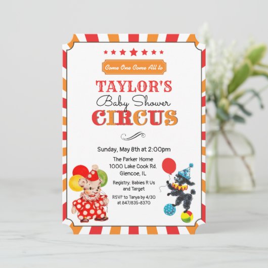  Circus Baby shower Uitnodiging (Staand voorkant)