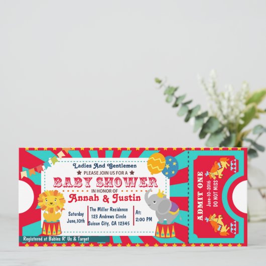 Circus baby shower uitnodiging (Staand voorkant)