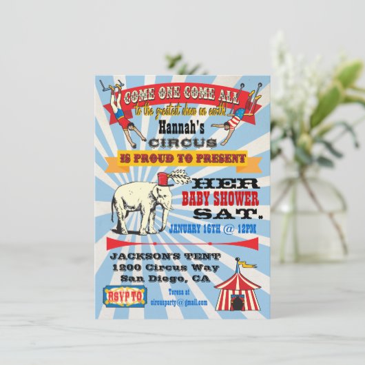 Circus Baby Shower-uitnodigingen Kaart (Staand voorkant)