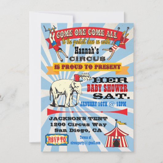 Circus Baby Shower-uitnodigingen Kaart (Voorkant)