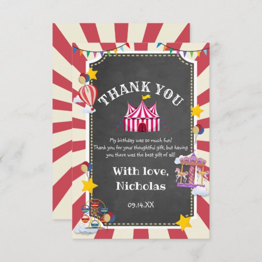  Circus-ballon komt de hele dag langs Bedankkaart (Voorkant / Achterkant)