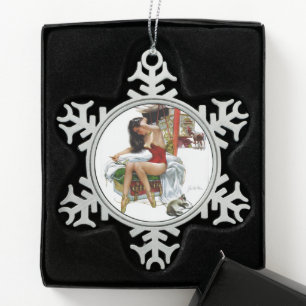 Circus Beauty  Art Pin-Up Girl Tin Sneeuwvlok Ornament