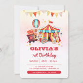 Circus Big Top 1e verjaardag foto uitnodiging (Voorkant)