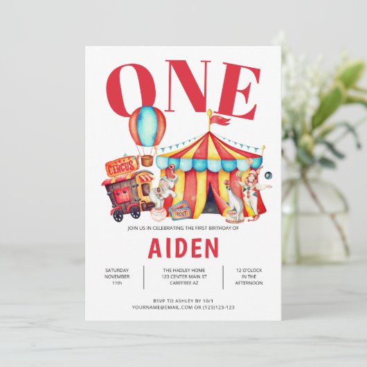 Circus Big Top 1st Birthday Kaart (Staand voorkant)