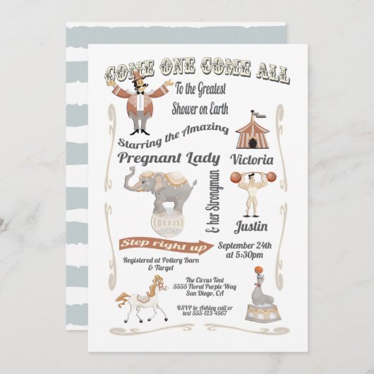 Circus Big Top Baby shower Invitation Kaart (Voorkant / Achterkant)