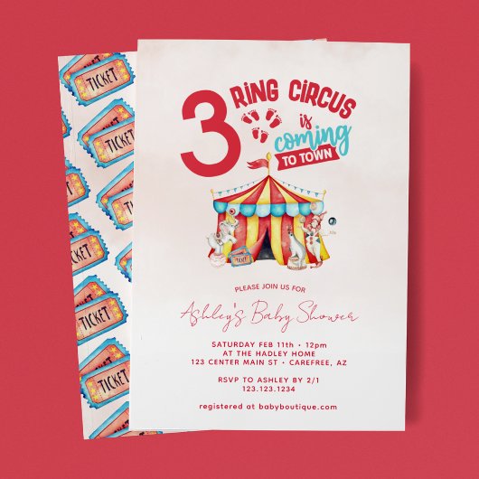 Circus Big Top Drie-eiige Baby Shower Kaart