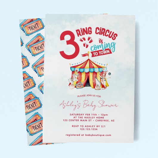 Circus Big Top Drie-eiige Baby Shower Kaart