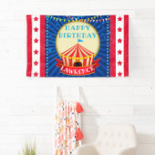 Circus Big Top Tent| Rood|White & Blue Birthday Spandoek (Insitu)