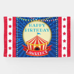 Circus Big Top Tent  Rood White & Blue Birthday Spandoek