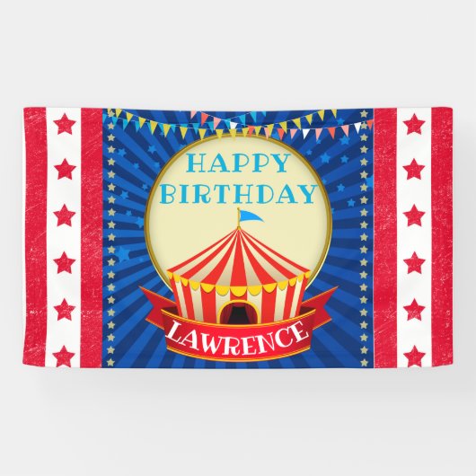 Circus Big Top Tent| Rood|White & Blue Birthday Spandoek (Horizontaal)