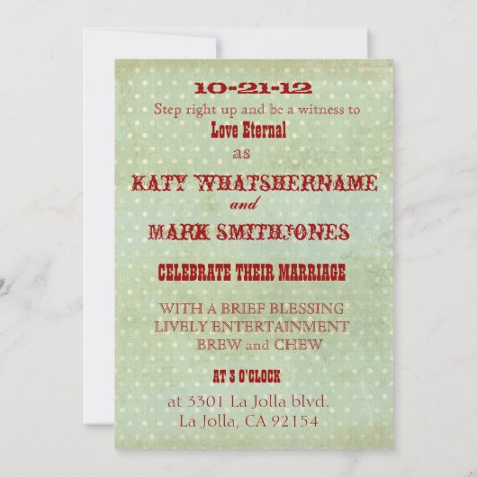 Circus Big Topbruiloft uitnodiging (Achterkant)