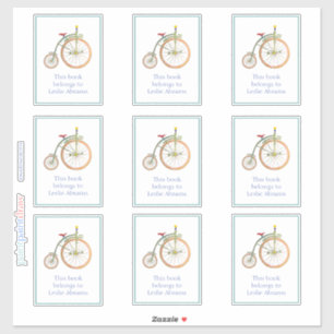 Circus Bike Blue Bookplate Sticker