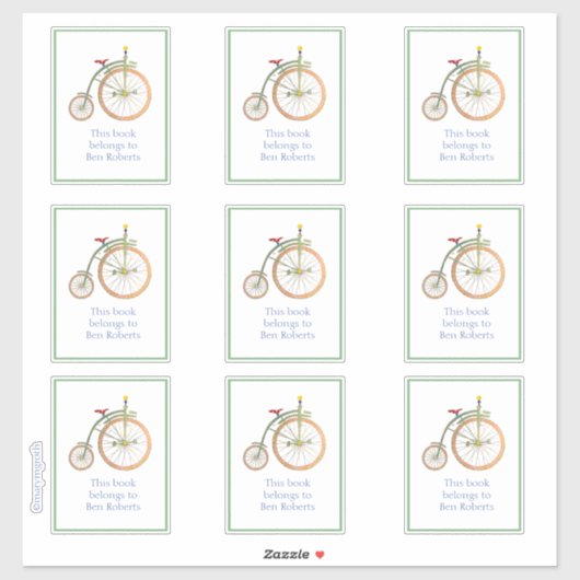 Circus Bike green Bookplate Sticker (Vel)