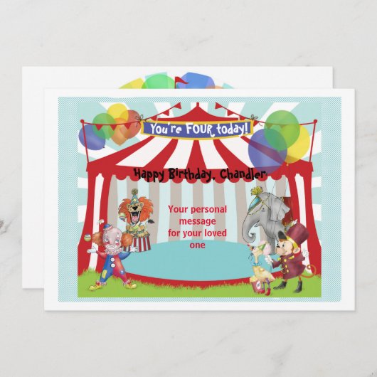 Circus Birthday Card Kaart (Voorkant / Achterkant)