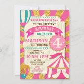 Circus Birthday Invitation Carnaval Pink Gold Kaart (Voorkant)