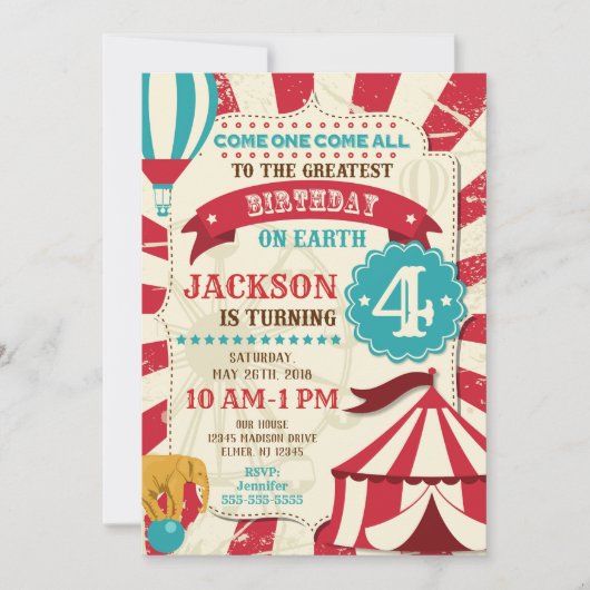Circus Birthday Invitation Carnival Invite Kaart (Voorkant)