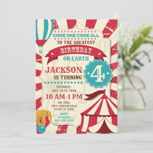 Circus Birthday Invitation Carnival Invite Kaart (Staand voorkant)