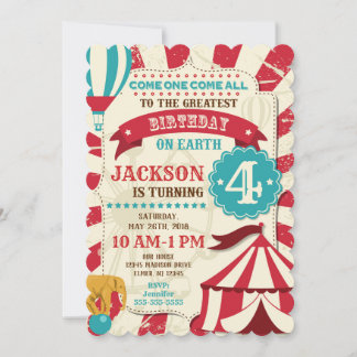 Circus Birthday Invitation Carnival Invite Kaart