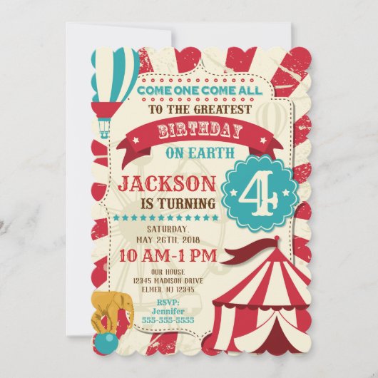 Circus Birthday Invitation Carnival Invite Kaart (Voorkant)
