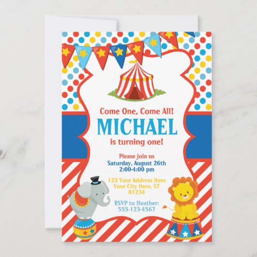 Circus Birthday Invitation - Carnival Thema Kaart (Voorkant)