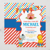 Circus Birthday Invitation - Carnival Thema Kaart (Voorkant / Achterkant)