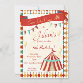 Circus Birthday Invitation, Editable Carnival Kaart (Voorkant)
