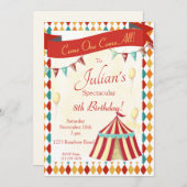 Circus Birthday Invitation, Editable Carnival Kaart (Voorkant / Achterkant)