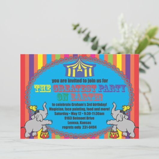 Circus Birthday Invite Kaart (Staand voorkant)