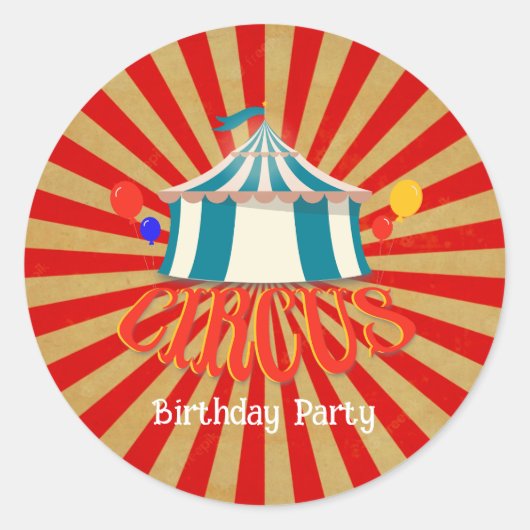 Circus Birthday Party Classic Round Sticker (Voorkant)