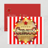 Circus Birthday Party Event Red White Gold Striped Aankondigingskaart (Voorkant / Achterkant)