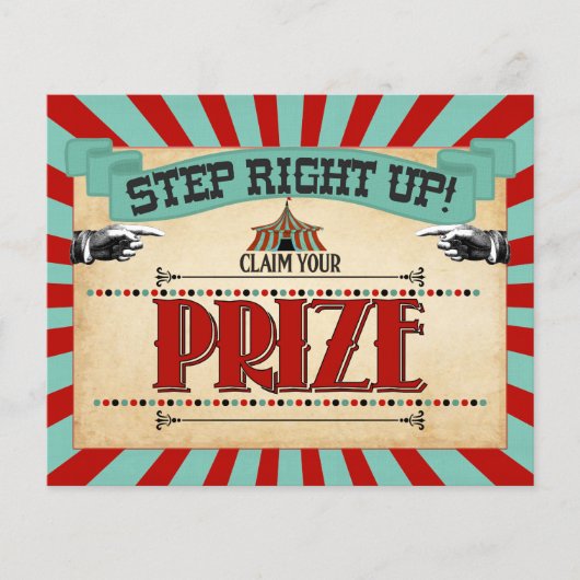 Circus Birthday Party Game Sign Claim Uw prijs (Voorkant)