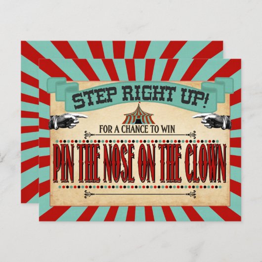 Circus Birthday Party Game Sign Pin de neuskast (Voorkant / Achterkant)
