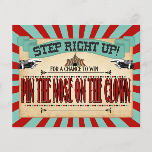Circus Birthday Party Game Sign Pin de neuskast (Voorkant)
