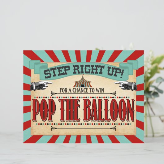 Circus Birthday Party Game Sign Pop de ballon (Staand voorkant)