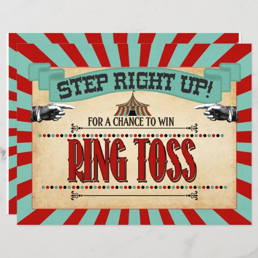 Circus Birthday Party Game Sign Ring Toss (Voorkant / Achterkant)