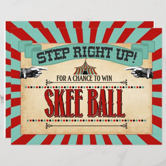 Circus Birthday Party Game Sign Skee Ball (Voorkant / Achterkant)