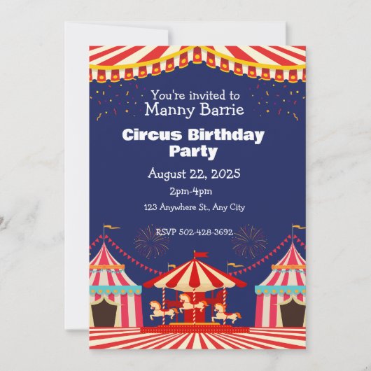 Circus Birthday Party Invitation Feestdagenkaart (Voorkant)