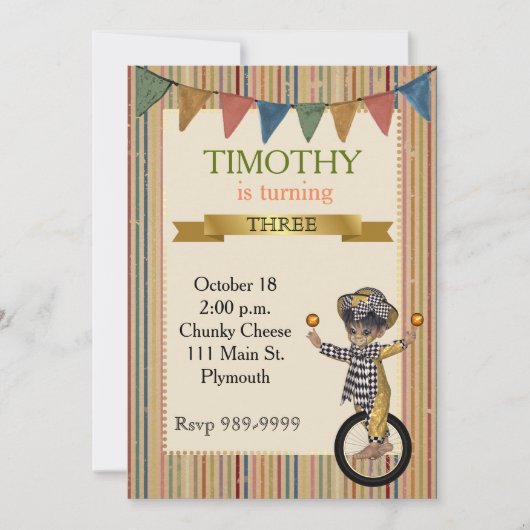 Circus Birthday Party Invitation Kaart (Voorkant)
