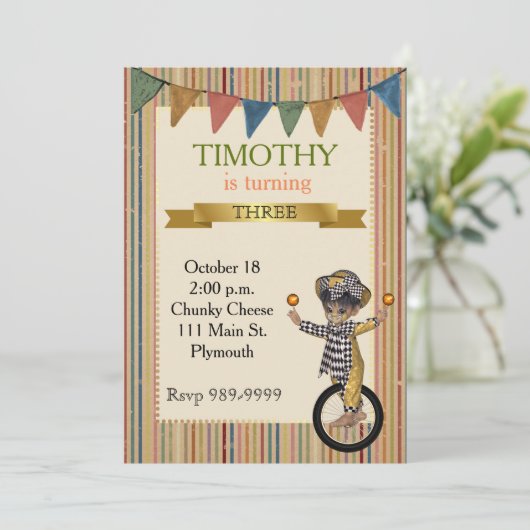 Circus Birthday Party Invitation Kaart (Staand voorkant)