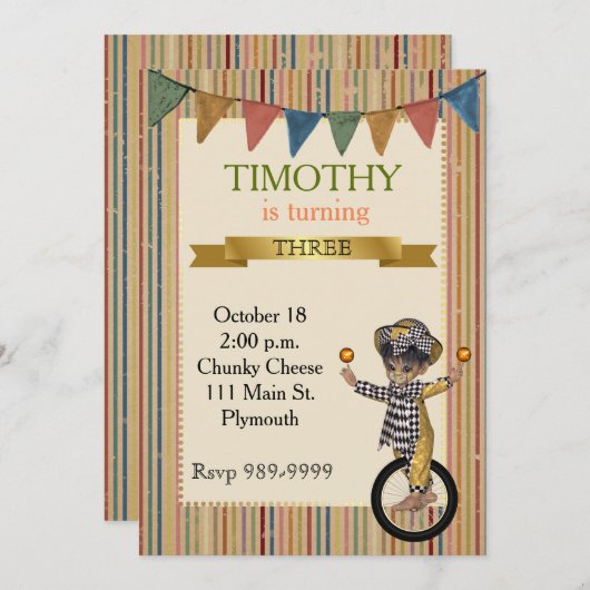 Circus Birthday Party Invitation Kaart (Voorkant / Achterkant)