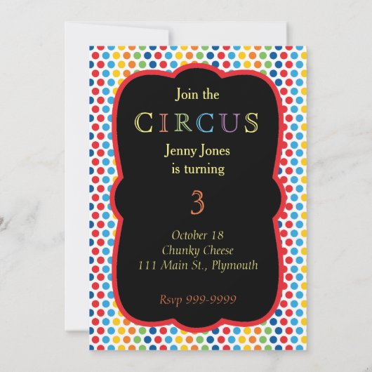Circus Birthday Party Invitation Kaart (Achterkant)