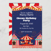 Circus Birthday Party Invitation Kaart (Voorkant / Achterkant)