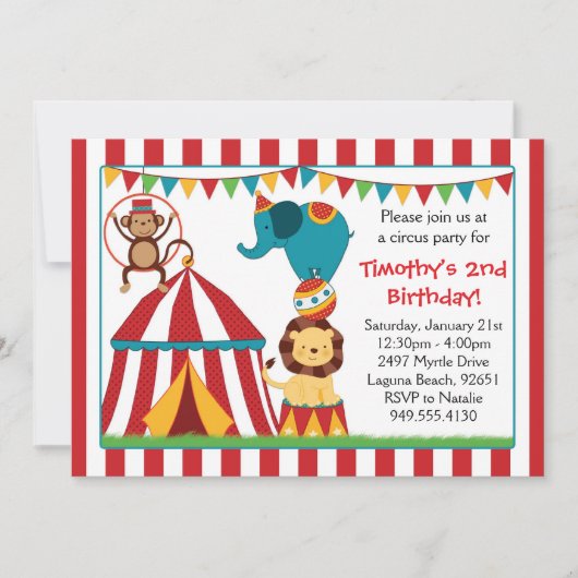 Circus Birthday Party Invitation Kaart (Voorkant)