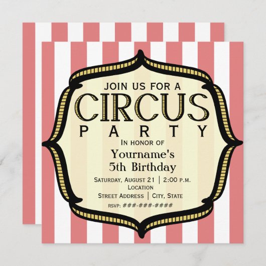Circus Birthday Party Invitation Kaart (Voorkant / Achterkant)